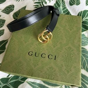 Gucci Marmont Thin Leather Belt with Shiny Buckle